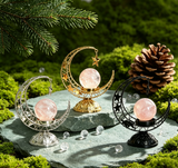 Moon Star Hollow Metal Stand, Natural Crystal Sphere Home Table Decor