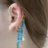 Trendy Natural Crystal Chip Ear Cuffs Personalized Fashion Tassel Earrings for Non Pierced Ears Elegant Simple Design Versatile Appeal