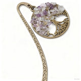 Irregular Crystal Chips Owl Bookmark Tree of Life Bookmark with Unique Gemstone Inlays and Elegant Brass Finish