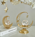 Moon Star Hollow Metal Stand, Natural Crystal Sphere Home Table Decor