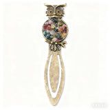 Irregular Crystal Chips Owl Bookmark Tree of Life Bookmark with Unique Gemstone Inlays and Elegant Brass Finish