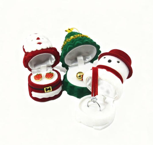Christmas Themed Plush Jewelry Boxes - Santa, Snowman, Christmas Tree Shapes for Rings, Earrings | Festive Gift Organizer