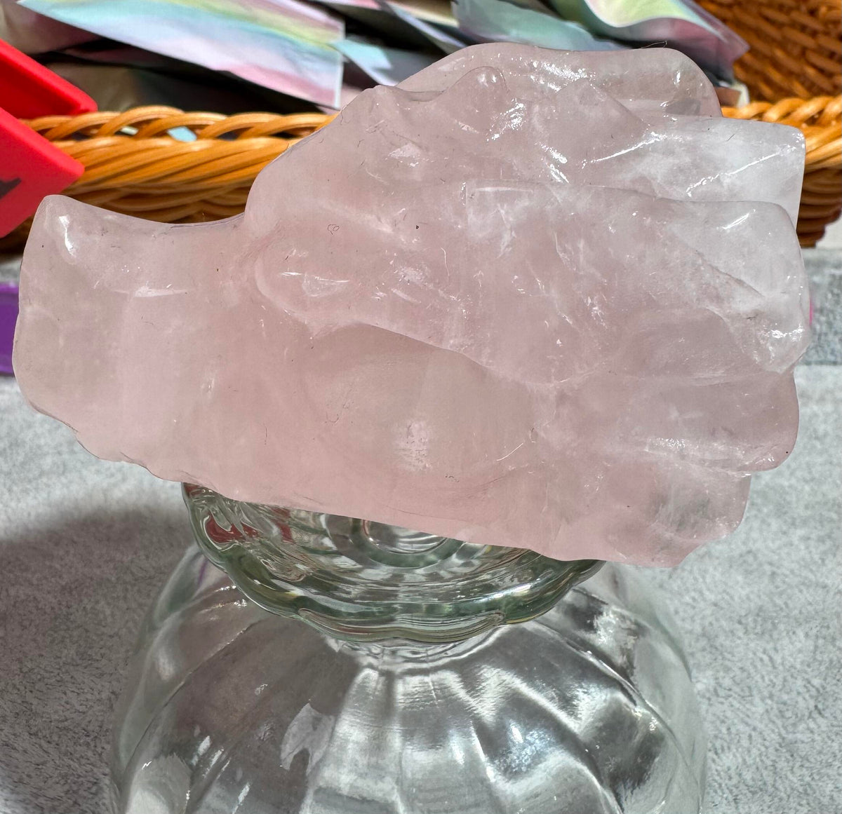 Natural crystal Rose quartz dragon skull