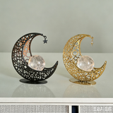 Moon Star Hollow Metal Stand, Natural Crystal Sphere Home Table Decor