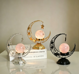 Moon Star Hollow Metal Stand, Natural Crystal Sphere Home Table Decor