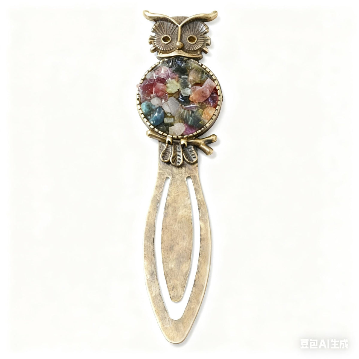 Irregular Crystal Chips Owl Bookmark Tree of Life Bookmark with Unique Gemstone Inlays and Elegant Brass Finish